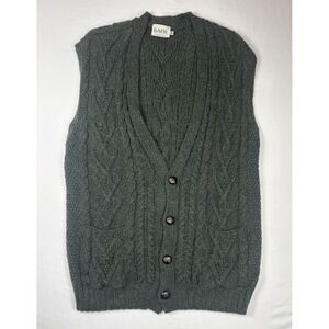Vintage Saol Ireland Merino Wool Cable Knit Fisherman Vest Mens Medium Green